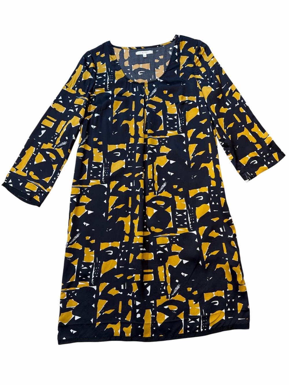 Madewell Eliot Silk Shift Dress in Black and  Yellow Print